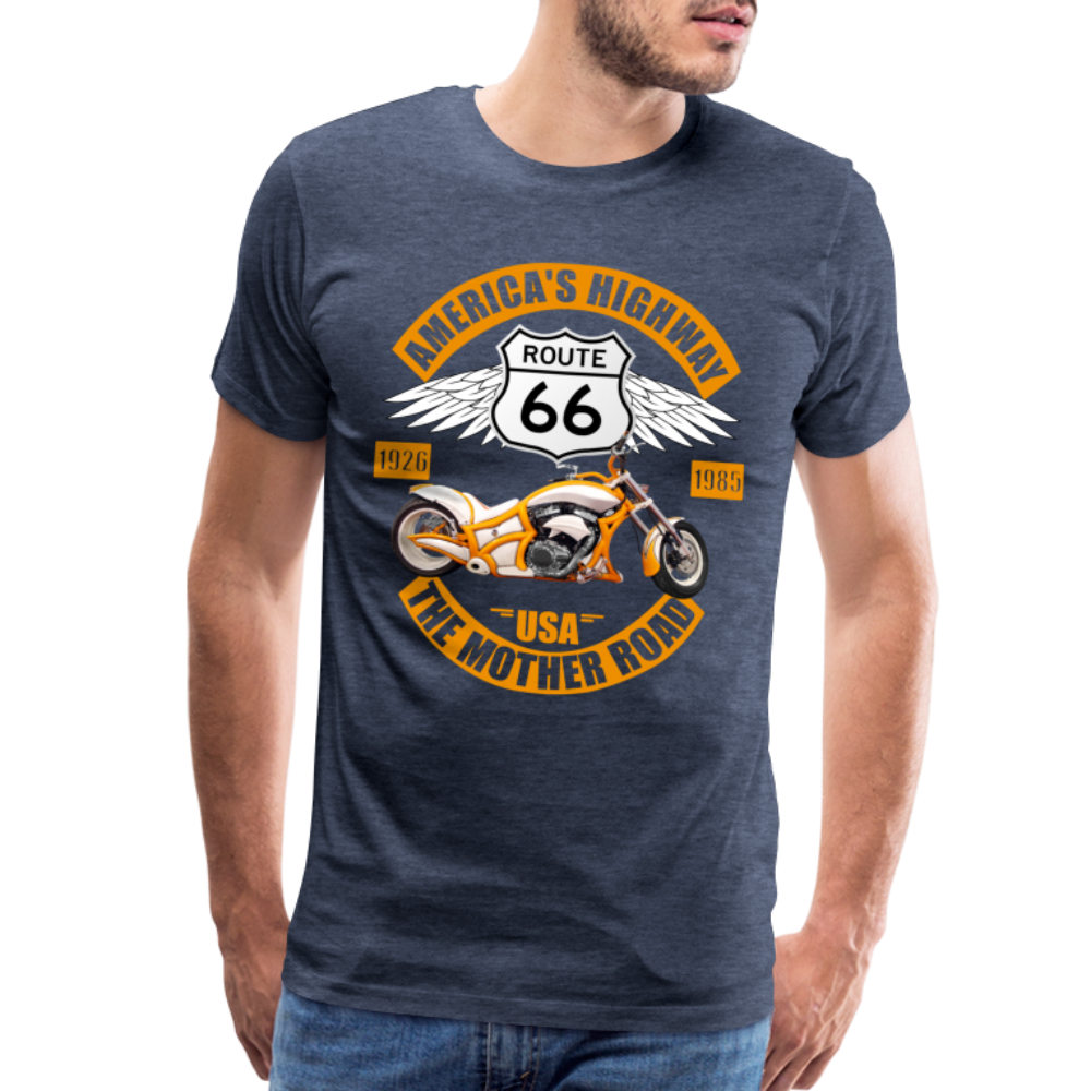 Route 66 Shirt, America's Road, Fathers Day Gift, Mother Road, Route 66 T-Shirt, Road Trip Shirt, Route 66 USA Motorcycle Biker Souvenir Tee - heather blue