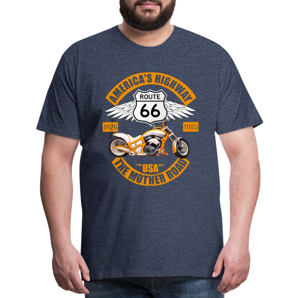 Route 66 Shirt, America's Road, Fathers Day Gift, Mother Road, Route 66 T-Shirt, Road Trip Shirt, Route 66 USA Motorcycle Biker Souvenir Tee - heather blue