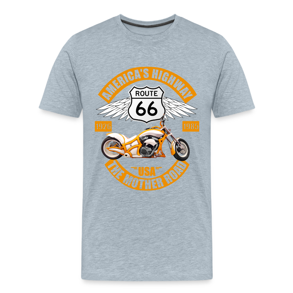 Route 66 Shirt, America's Road, Fathers Day Gift, Mother Road, Route 66 T-Shirt, Road Trip Shirt, Route 66 USA Motorcycle Biker Souvenir Tee - heather ice blue
