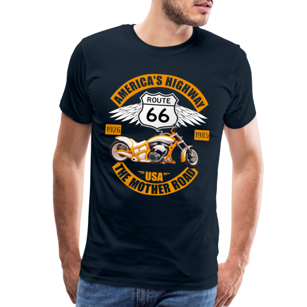 Route 66 Shirt, America's Road, Fathers Day Gift, Mother Road, Route 66 T-Shirt, Road Trip Shirt, Route 66 USA Motorcycle Biker Souvenir Tee - deep navy