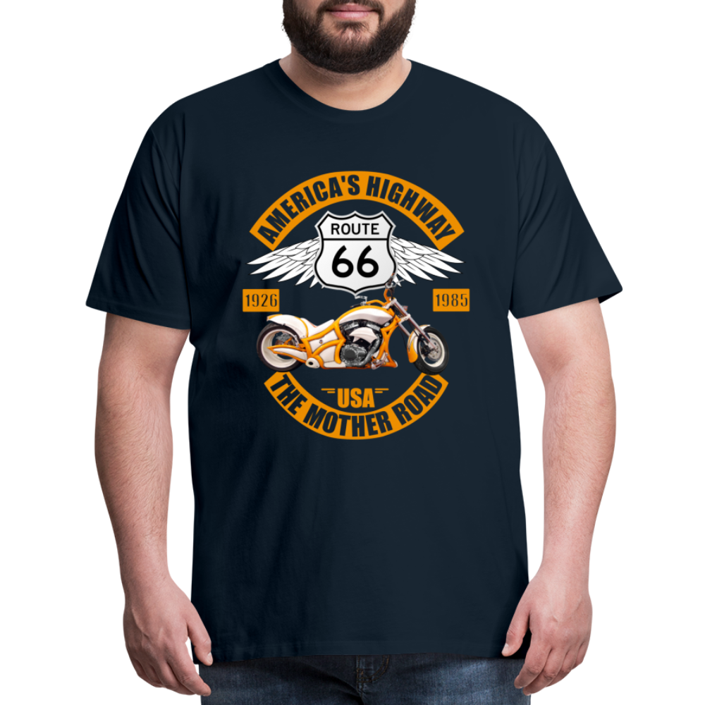 Route 66 Shirt, America's Road, Fathers Day Gift, Mother Road, Route 66 T-Shirt, Road Trip Shirt, Route 66 USA Motorcycle Biker Souvenir Tee - deep navy
