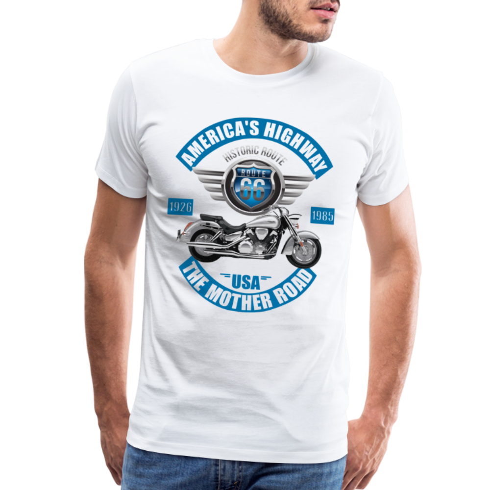America's Road, Route 66 Shirt, Fathers Day Gift, Mother Road, Route 66 T-Shirt, Road Trip Shirt, Route 66 USA Motorcycle Biker Souvenir Tee - white