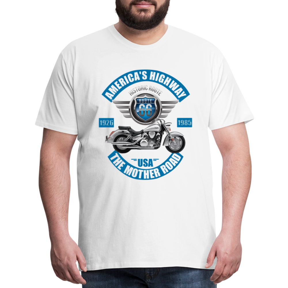 America's Road, Route 66 Shirt, Fathers Day Gift, Mother Road, Route 66 T-Shirt, Road Trip Shirt, Route 66 USA Motorcycle Biker Souvenir Tee - white