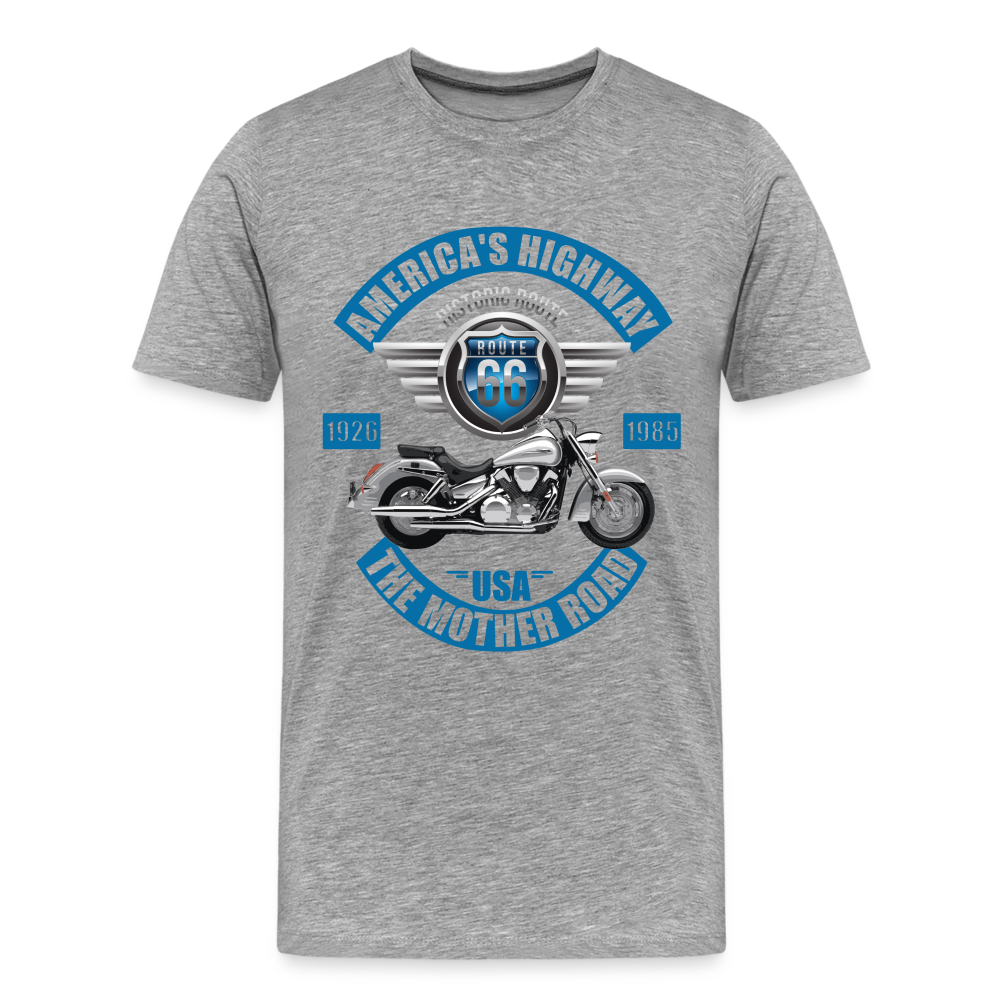 America's Road, Route 66 Shirt, Fathers Day Gift, Mother Road, Route 66 T-Shirt, Road Trip Shirt, Route 66 USA Motorcycle Biker Souvenir Tee - heather gray