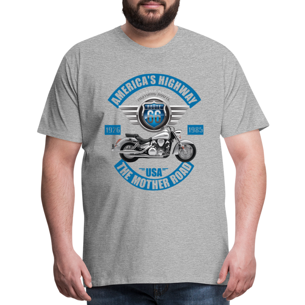 America's Road, Route 66 Shirt, Fathers Day Gift, Mother Road, Route 66 T-Shirt, Road Trip Shirt, Route 66 USA Motorcycle Biker Souvenir Tee - heather gray