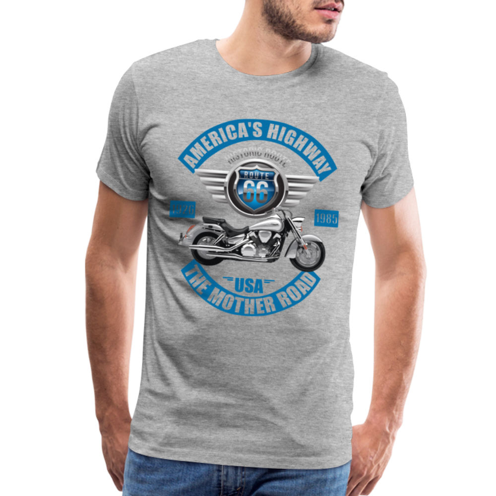 America's Road, Route 66 Shirt, Fathers Day Gift, Mother Road, Route 66 T-Shirt, Road Trip Shirt, Route 66 USA Motorcycle Biker Souvenir Tee - heather gray