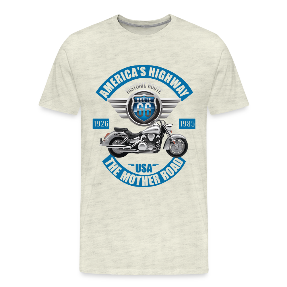 America's Road, Route 66 Shirt, Fathers Day Gift, Mother Road, Route 66 T-Shirt, Road Trip Shirt, Route 66 USA Motorcycle Biker Souvenir Tee - heather oatmeal