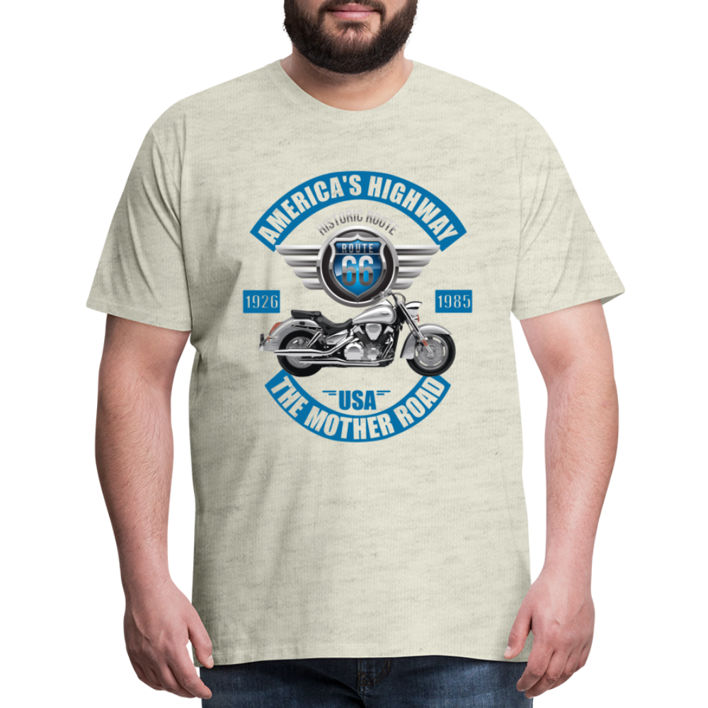 America's Road, Route 66 Shirt, Fathers Day Gift, Mother Road, Route 66 T-Shirt, Road Trip Shirt, Route 66 USA Motorcycle Biker Souvenir Tee - heather oatmeal