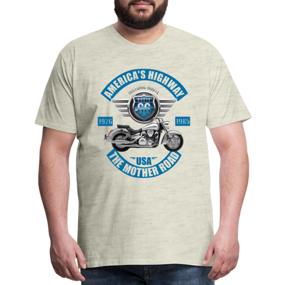 America's Road, Route 66 Shirt, Fathers Day Gift, Mother Road, Route 66 T-Shirt, Road Trip Shirt, Route 66 USA Motorcycle Biker Souvenir Tee - heather oatmeal