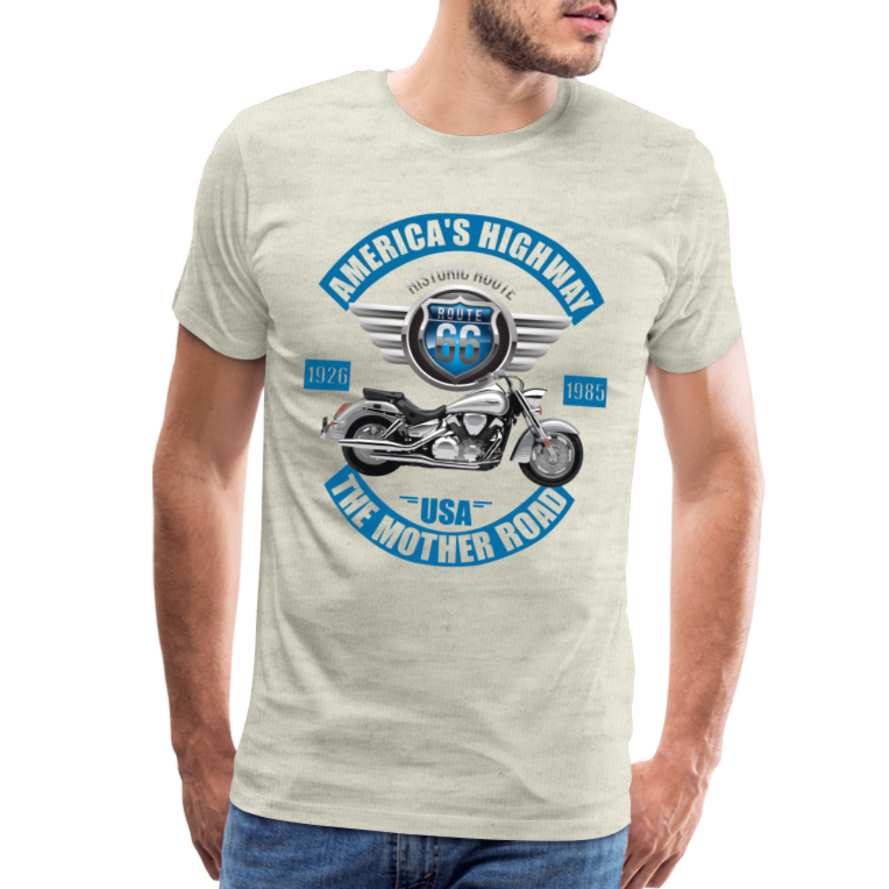 America's Road, Route 66 Shirt, Fathers Day Gift, Mother Road, Route 66 T-Shirt, Road Trip Shirt, Route 66 USA Motorcycle Biker Souvenir Tee - heather oatmeal