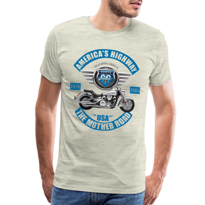 America's Road, Route 66 Shirt, Fathers Day Gift, Mother Road, Route 66 T-Shirt, Road Trip Shirt, Route 66 USA Motorcycle Biker Souvenir Tee - heather oatmeal
