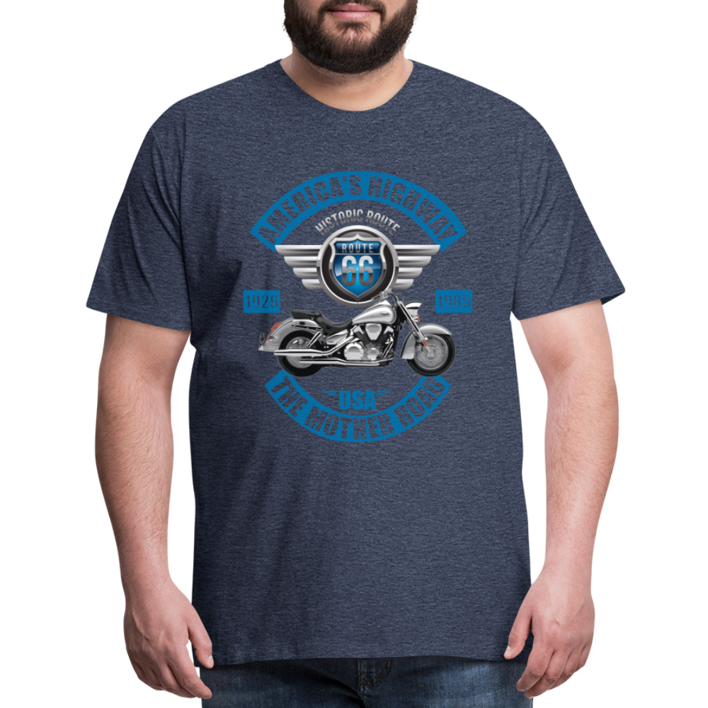 America's Road, Route 66 Shirt, Fathers Day Gift, Mother Road, Route 66 T-Shirt, Road Trip Shirt, Route 66 USA Motorcycle Biker Souvenir Tee - heather blue