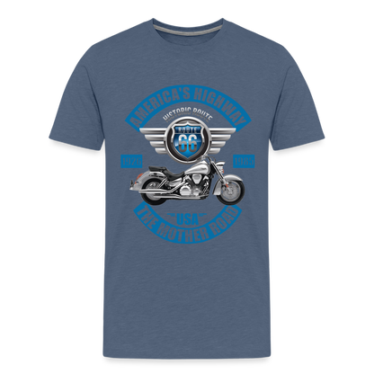 America's Road, Route 66 Shirt, Fathers Day Gift, Mother Road, Route 66 T-Shirt, Road Trip Shirt, Route 66 USA Motorcycle Biker Souvenir Tee - heather blue