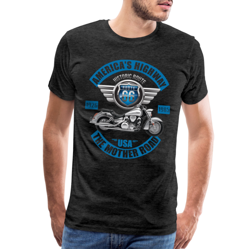 America's Road, Route 66 Shirt, Fathers Day Gift, Mother Road, Route 66 T-Shirt, Road Trip Shirt, Route 66 USA Motorcycle Biker Souvenir Tee - charcoal grey