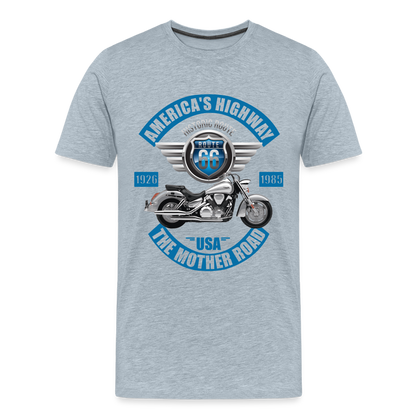 America's Road, Route 66 Shirt, Fathers Day Gift, Mother Road, Route 66 T-Shirt, Road Trip Shirt, Route 66 USA Motorcycle Biker Souvenir Tee - heather ice blue
