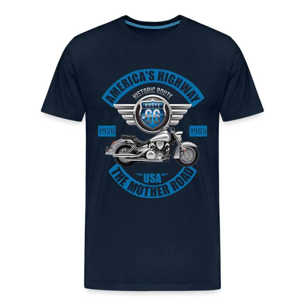 America's Road, Route 66 Shirt, Fathers Day Gift, Mother Road, Route 66 T-Shirt, Road Trip Shirt, Route 66 USA Motorcycle Biker Souvenir Tee - deep navy