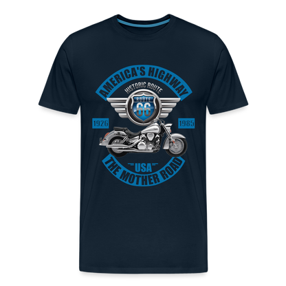 America's Road, Route 66 Shirt, Fathers Day Gift, Mother Road, Route 66 T-Shirt, Road Trip Shirt, Route 66 USA Motorcycle Biker Souvenir Tee - deep navy