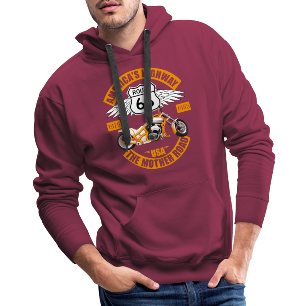Route 66 Hoodie, Americas Road, Fathers Day Gift, Mother Road, Route 66 Hoodie, Road Trip Hoodie, Route 66 Usa Motorcycle Biker Souvenir Men’s Premium Hoodie - burgundy