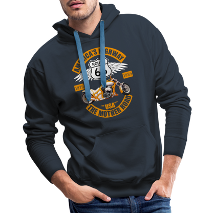 Route 66 Hoodie, Americas Road, Fathers Day Gift, Mother Road, Route 66 Hoodie, Road Trip Hoodie, Route 66 Usa Motorcycle Biker Souvenir Men’s Premium Hoodie - navy