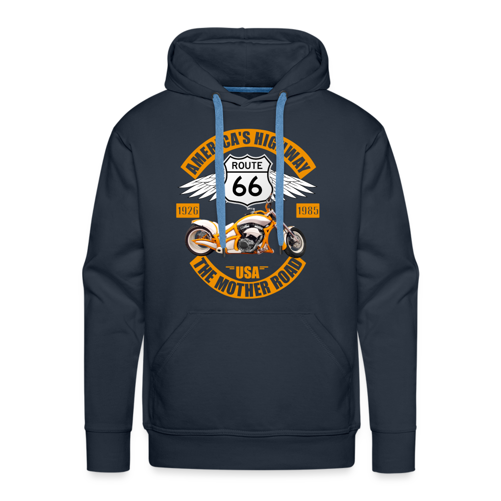 Route 66 Hoodie, Americas Road, Fathers Day Gift, Mother Road, Route 66 Hoodie, Road Trip Hoodie, Route 66 Usa Motorcycle Biker Souvenir Men’s Premium Hoodie - navy