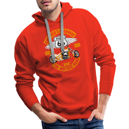 Route 66 Hoodie, Americas Road, Fathers Day Gift, Mother Road, Route 66 Hoodie, Road Trip Hoodie, Route 66 Usa Motorcycle Biker Souvenir Men’s Premium Hoodie - red