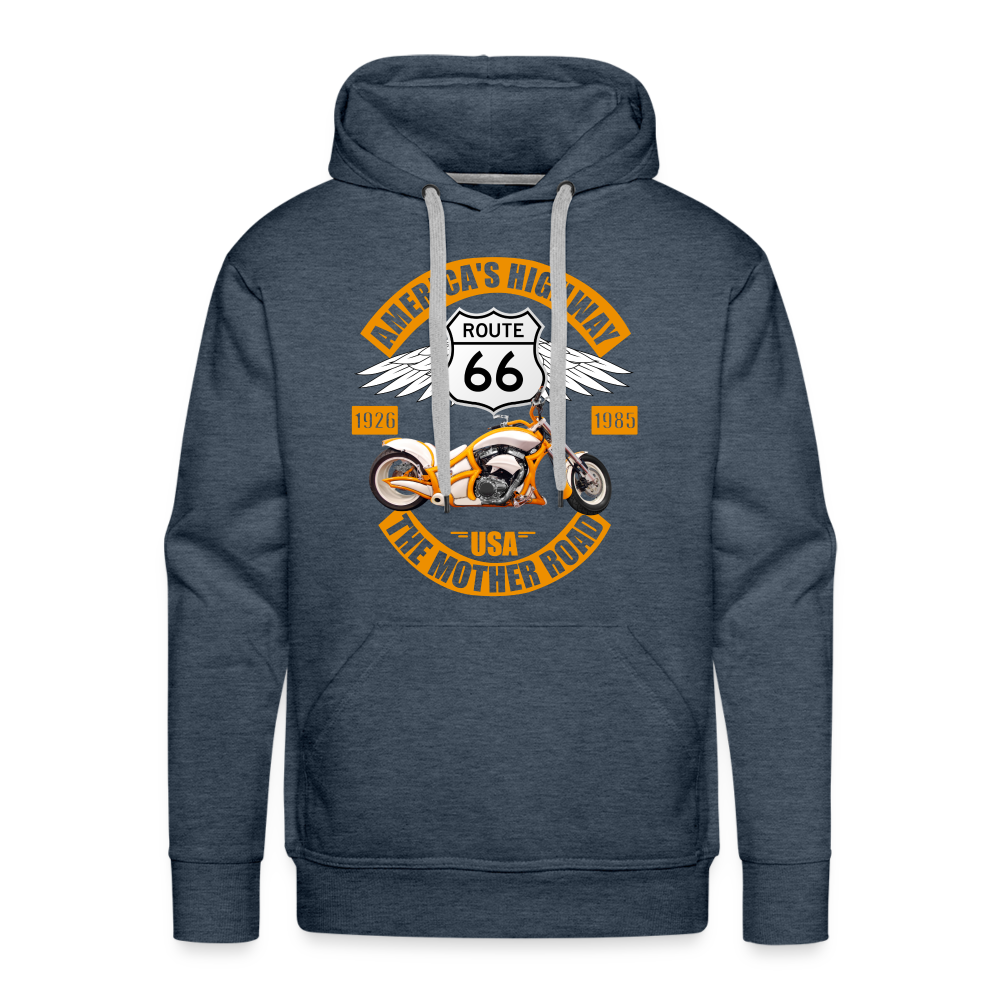 Route 66 Hoodie, Americas Road, Fathers Day Gift, Mother Road, Route 66 Hoodie, Road Trip Hoodie, Route 66 Usa Motorcycle Biker Souvenir Men’s Premium Hoodie - heather denim