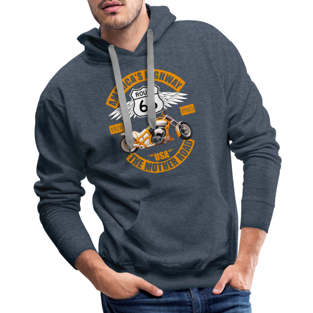 Route 66 Hoodie, Americas Road, Fathers Day Gift, Mother Road, Route 66 Hoodie, Road Trip Hoodie, Route 66 Usa Motorcycle Biker Souvenir Men’s Premium Hoodie - heather denim