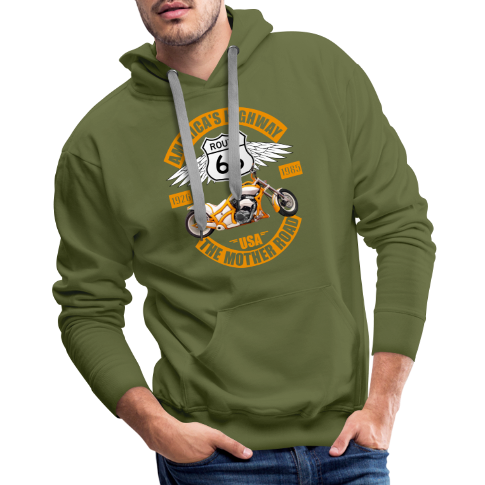 Route 66 Hoodie, Americas Road, Fathers Day Gift, Mother Road, Route 66 Hoodie, Road Trip Hoodie, Route 66 Usa Motorcycle Biker Souvenir Men’s Premium Hoodie - olive green