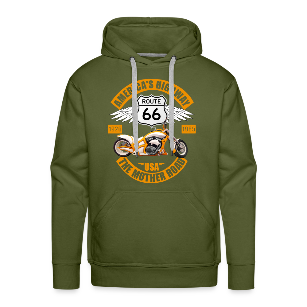 Route 66 Hoodie, Americas Road, Fathers Day Gift, Mother Road, Route 66 Hoodie, Road Trip Hoodie, Route 66 Usa Motorcycle Biker Souvenir Men’s Premium Hoodie - olive green