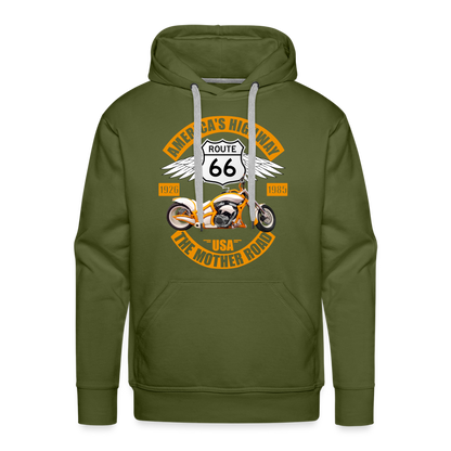 Route 66 Hoodie, Americas Road, Fathers Day Gift, Mother Road, Route 66 Hoodie, Road Trip Hoodie, Route 66 Usa Motorcycle Biker Souvenir Men’s Premium Hoodie - olive green